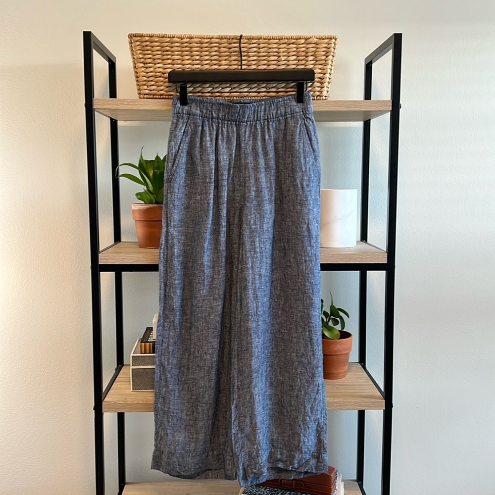 Tahari Linen Pocket High-Rise Wide Leg Crop Pants, Small